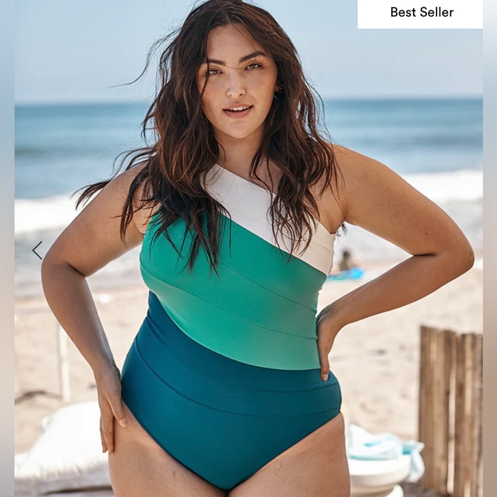 Summersalt Sidestroke bathing swim suit, size 14, seaweed seaglass white sand